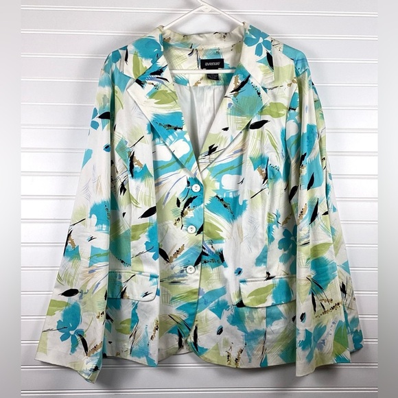 Avenue White & Blue Floral Print Long Sleeve Stretch Jacket (22/24) - Picture 5 of 9